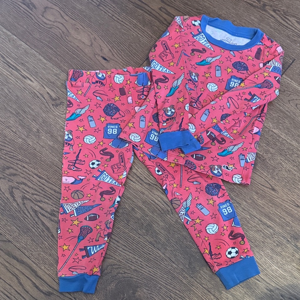 Vineyard Vines Kids Red Sports Print Pajama Set